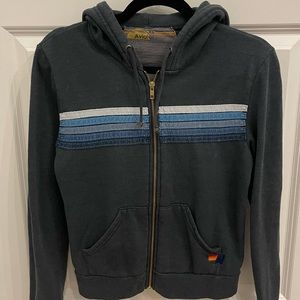 Aviator Nation 5 Stripe Zip Hoodie Navy w Blue Stripes XS